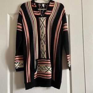 Womens Western Print Longline Hooded Tunic Sweater Size S/M